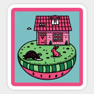 AI Generated Pangolin and Rabbit house on Watermelon Sticker